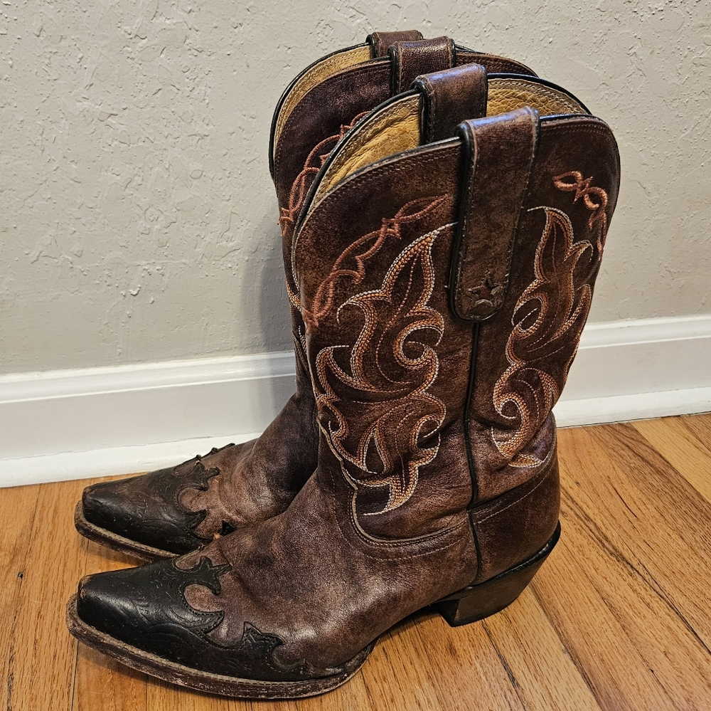 Tony Lama Santa Fe Western Boots Vaquero Leather Wing Tip Brown Size 8.5 B